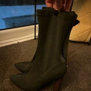 Boohoo Chic Olive Heeled Boots